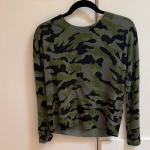 Aqua Green & Black Camo Crew Neck cashmere Sweater